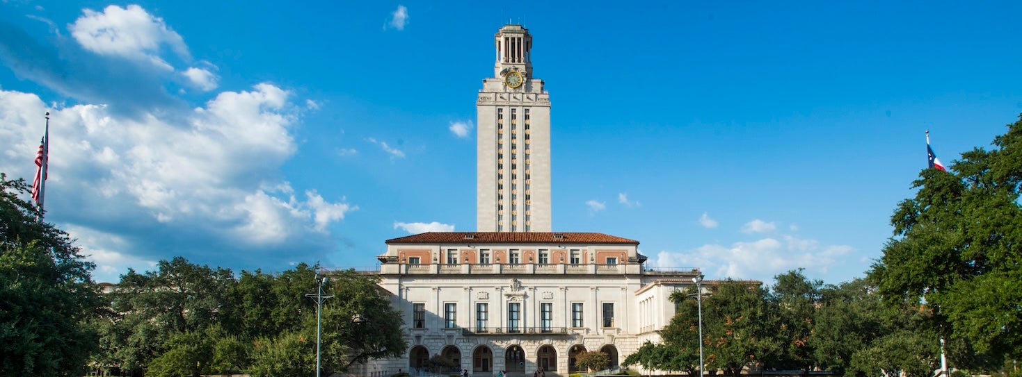 The Tower at the University of Texas at Austin against a blue sky